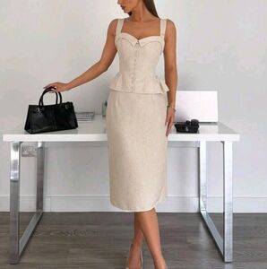 Women 2pcs Outfit Set - Sweetheart Neck Corset Top And Mini Skirt